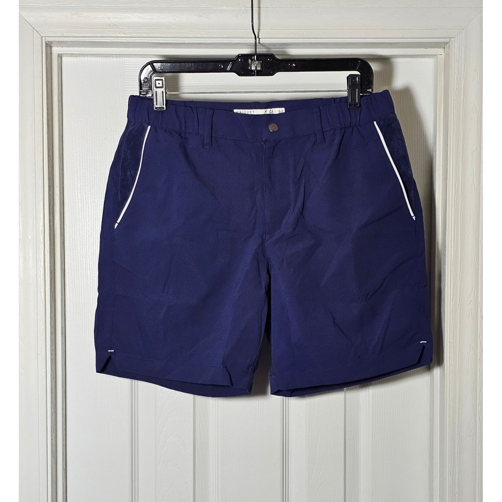 Criquet Court Shorts Men's Medium Blue White Stripe At Pocket Stretch Button Fly